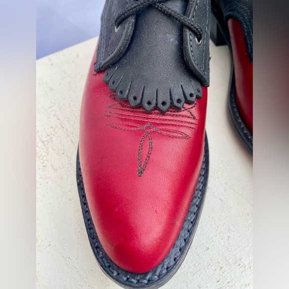 Abilene Leather Lace Up Western Packer Kiltie Boots Women’s Size 9.5 M Red Black - Picture 13 of 14